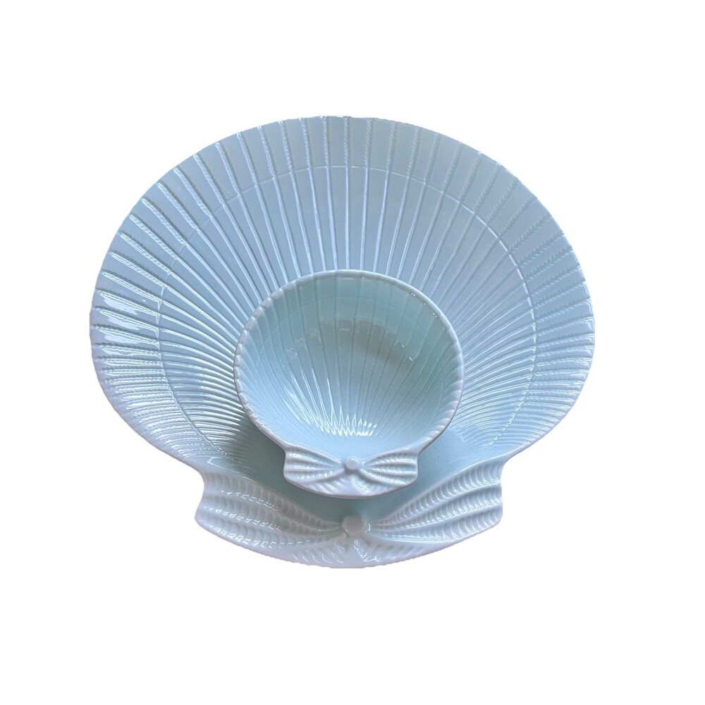 Dennis East International Mint Green Scallop Shell Beach Chip & Dip Tray Party